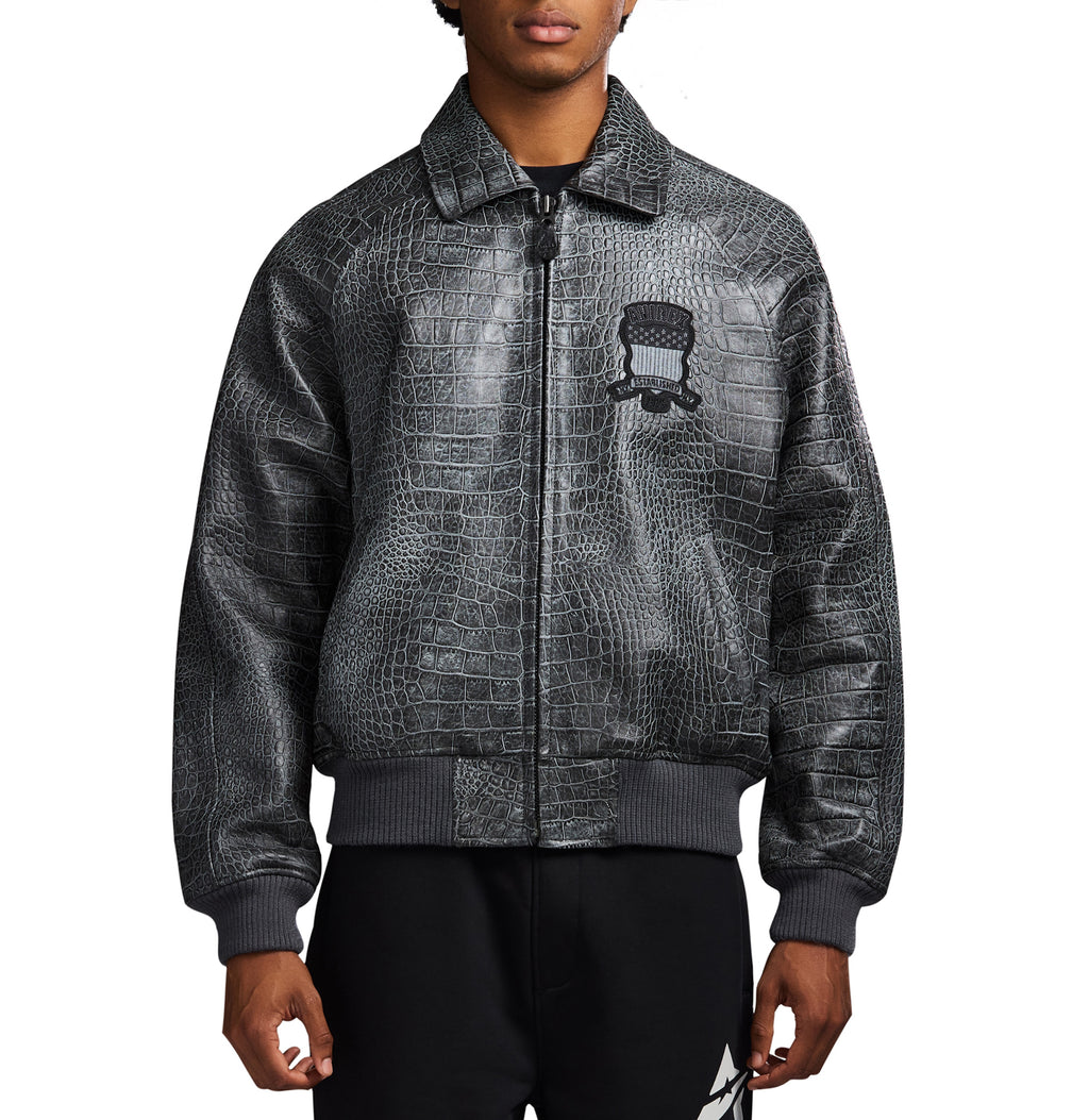 Distressed Croc Icon Avirex Leather Jacket