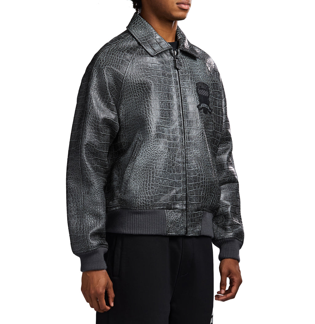 Distressed Croc Icon Avirex Leather Jacket