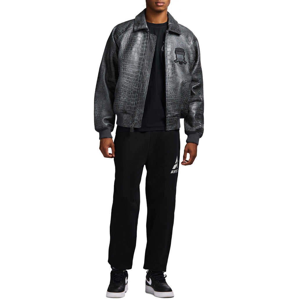 Distressed Croc Icon Avirex Leather Jacket