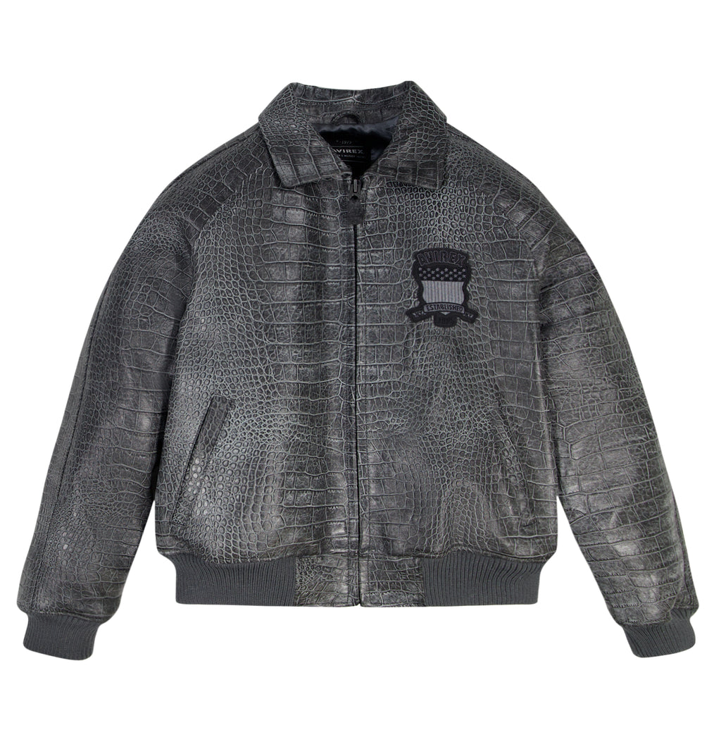 Distressed Croc Icon Avirex Leather Jacket