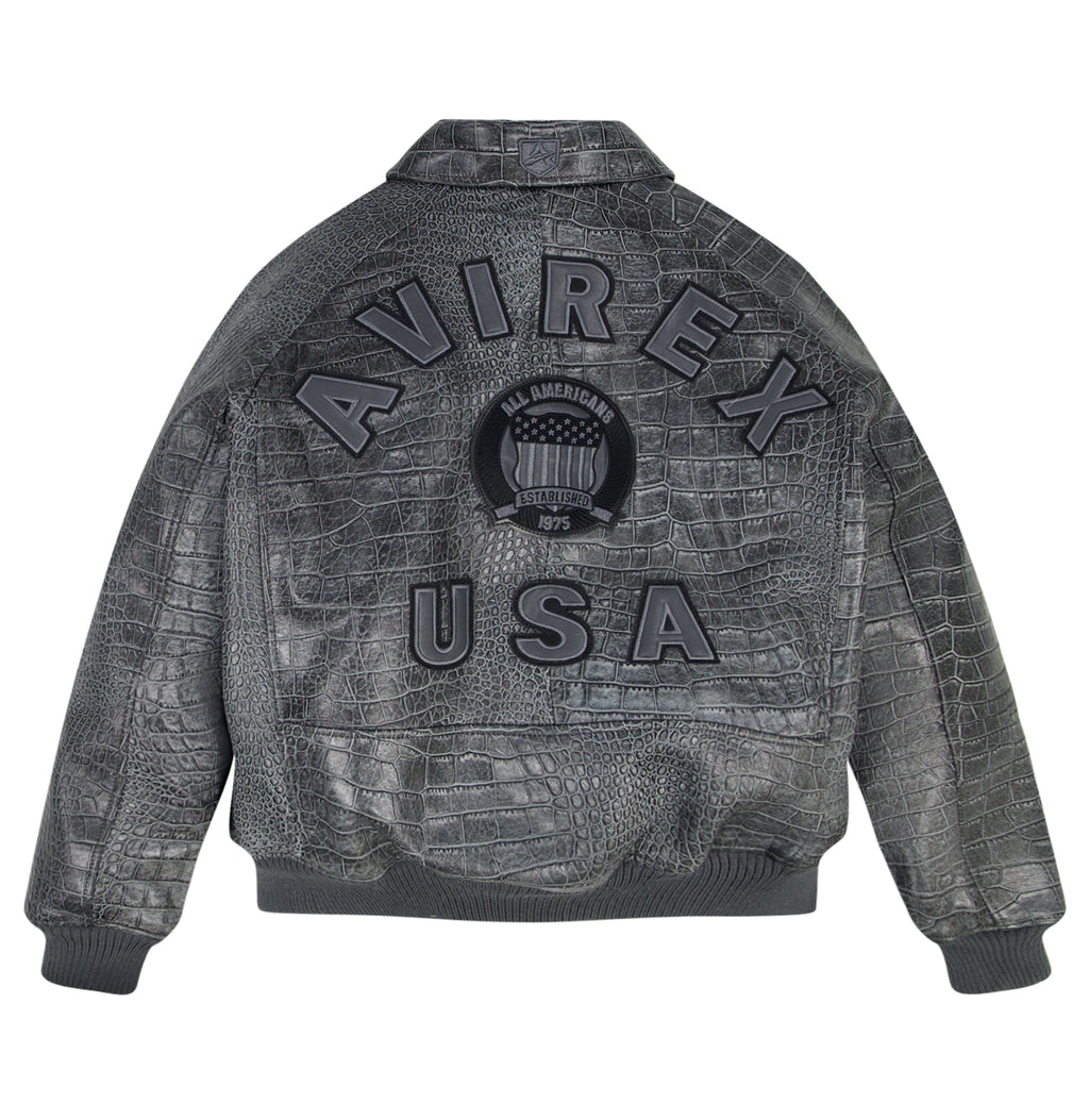 Distressed Croc Icon Avirex Leather Jacket