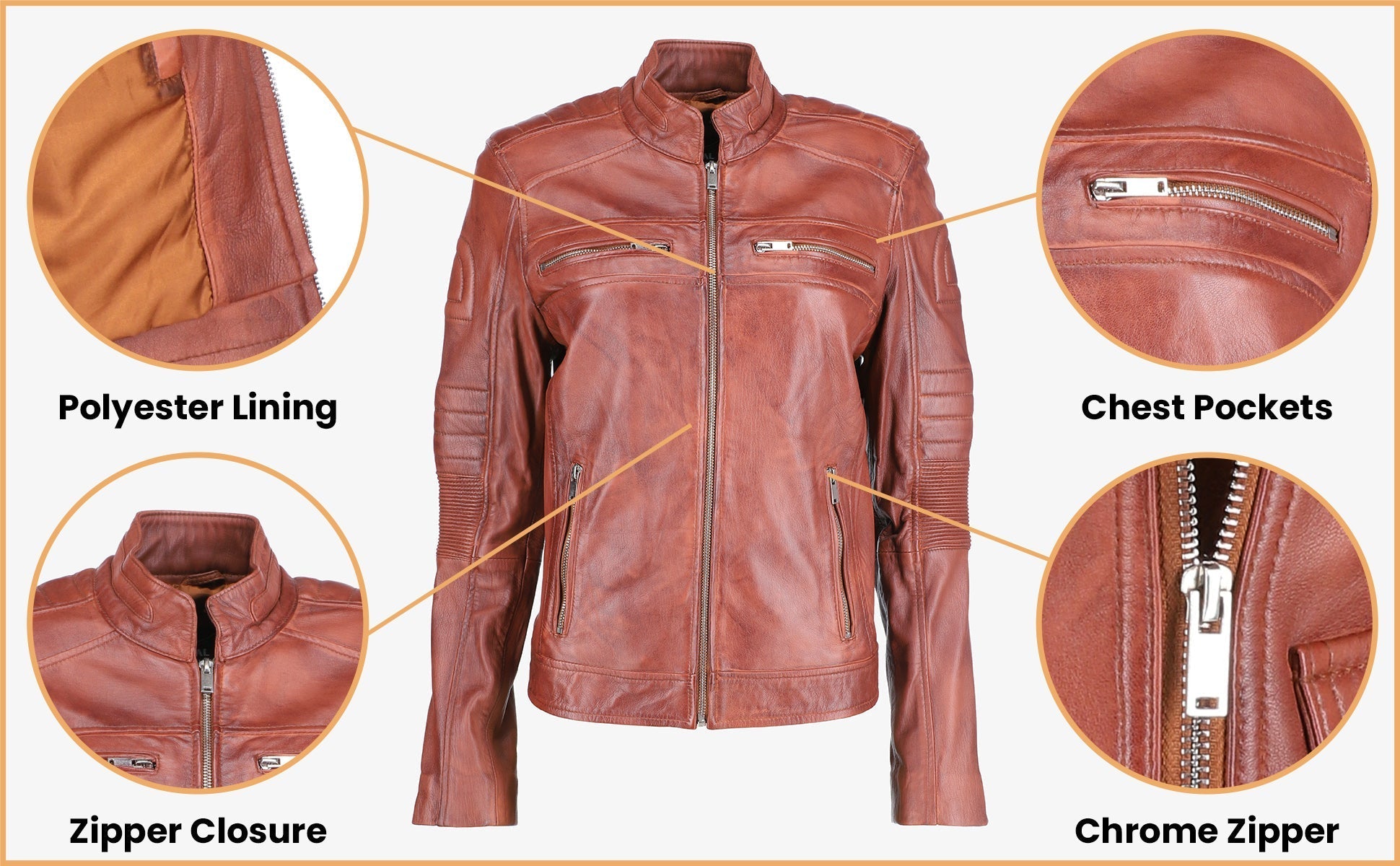 Women Cafe Racer Brown Leather Jacket