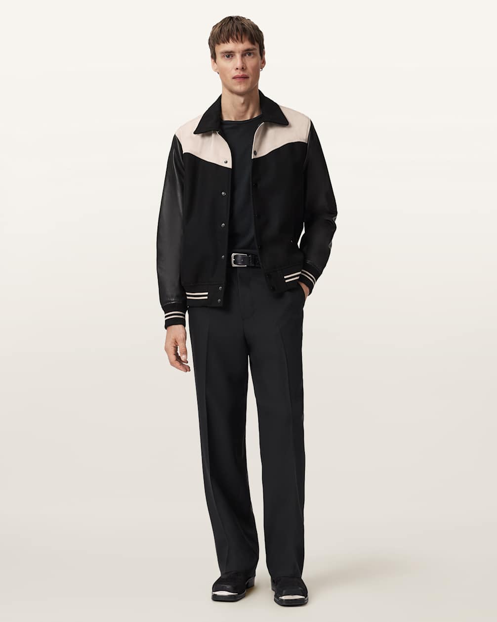 Endleton Contrast Leather Bomber Jacket