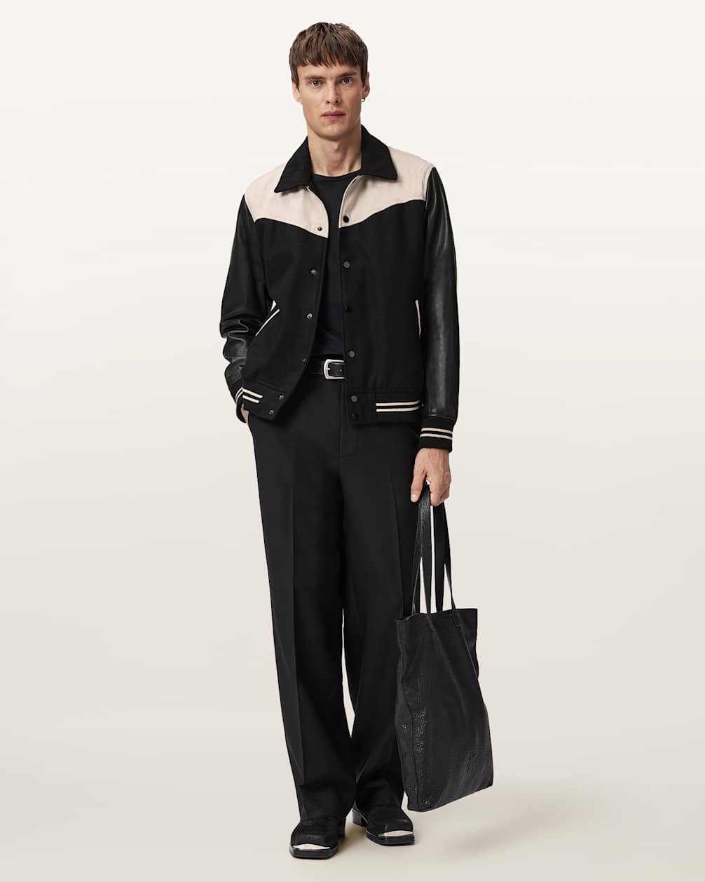 Endleton Contrast Leather Bomber Jacket