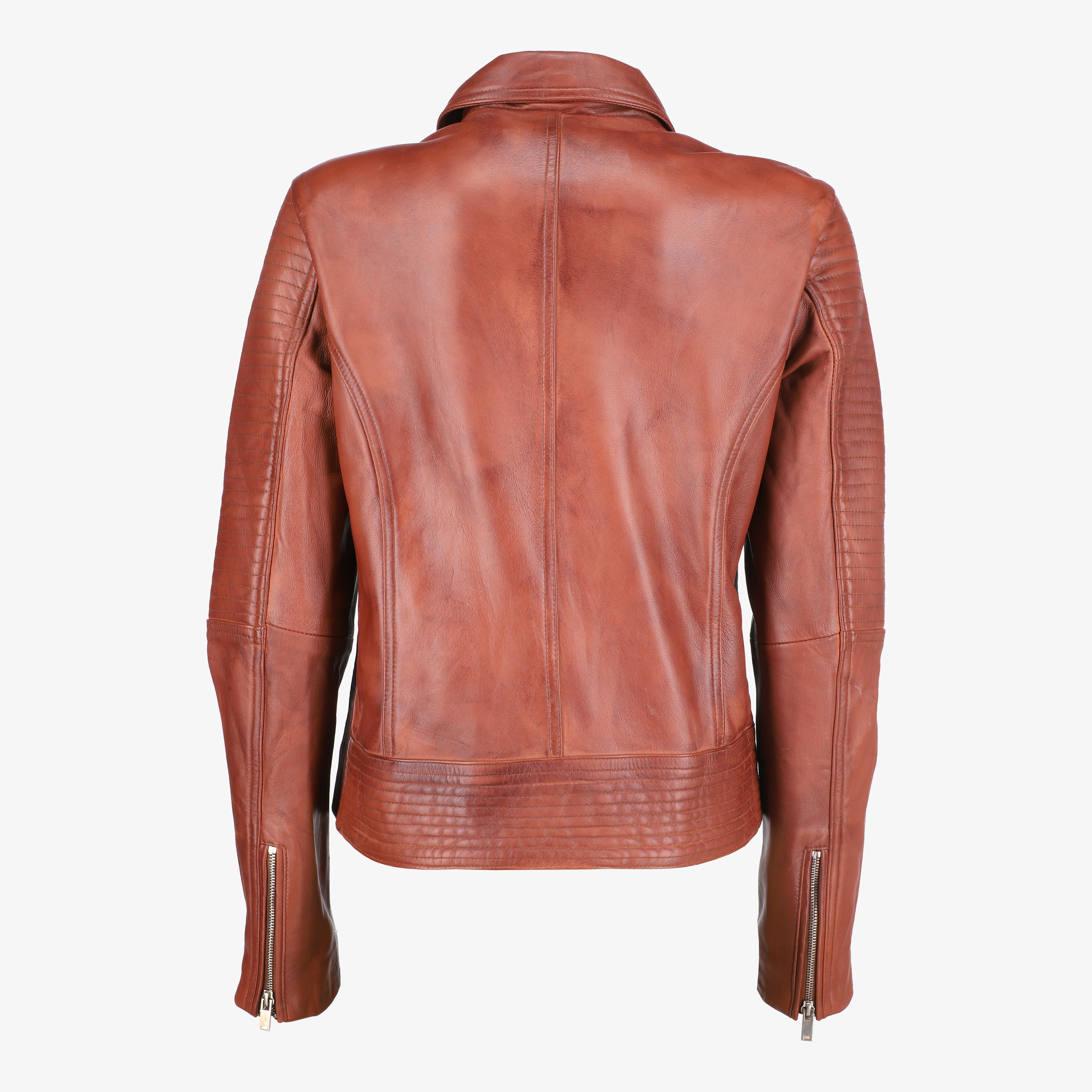 Women Asymmetrical Zip-up Brown Leather Jacket