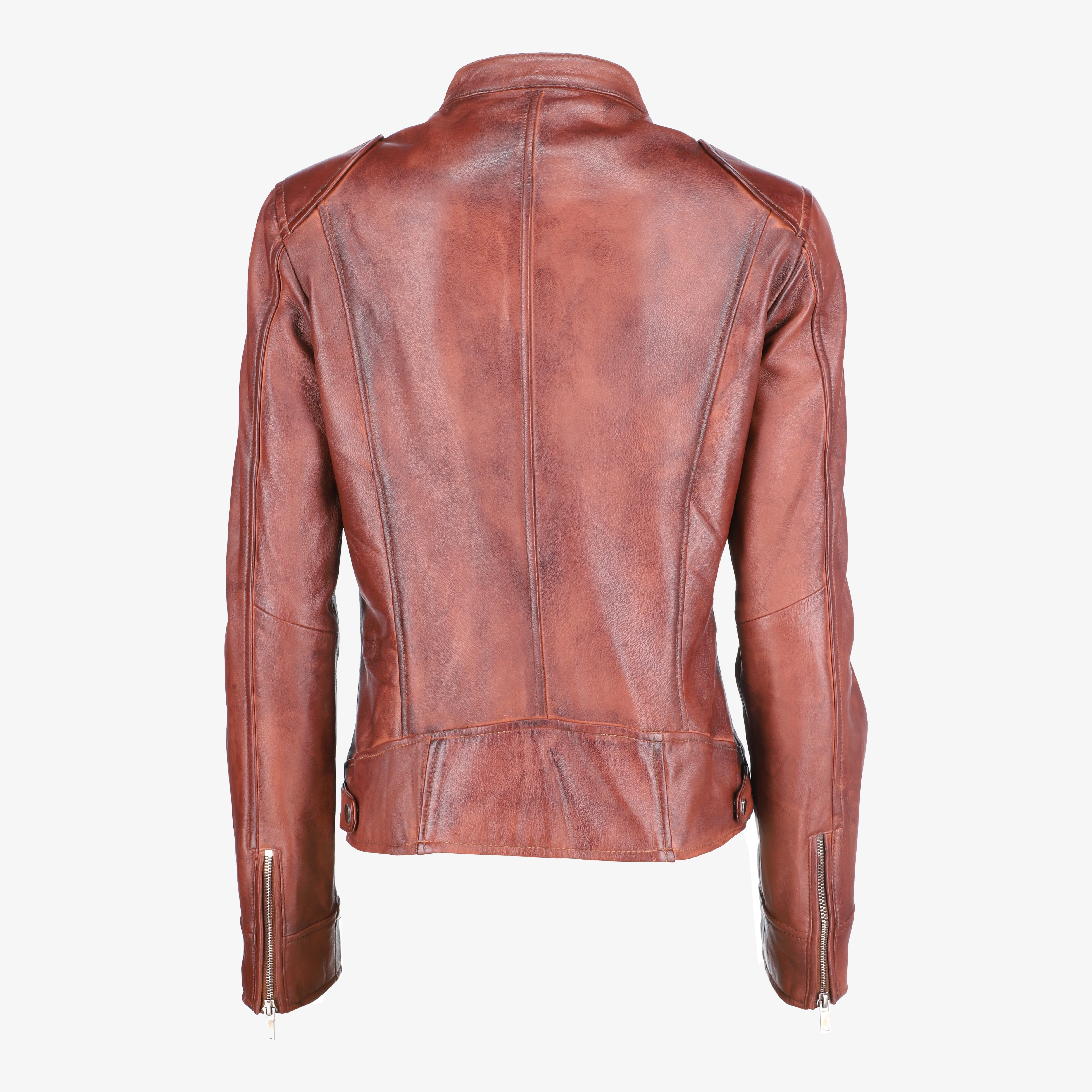 Women Shoulder Pad Brown Leather Jacket